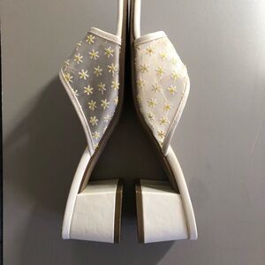 Forever 21 Floral Embroidered White and yellow flowers Mules